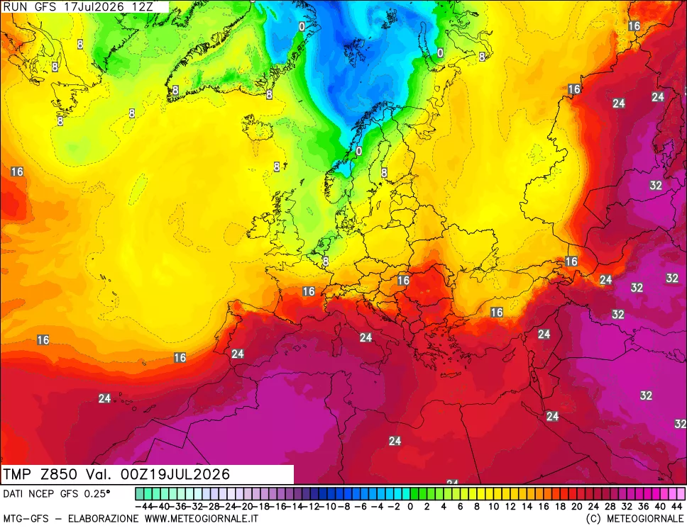 mappa 850 hPa Temp