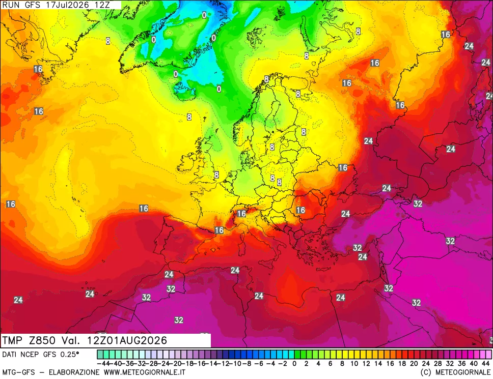 mappa 850 hPa Temp