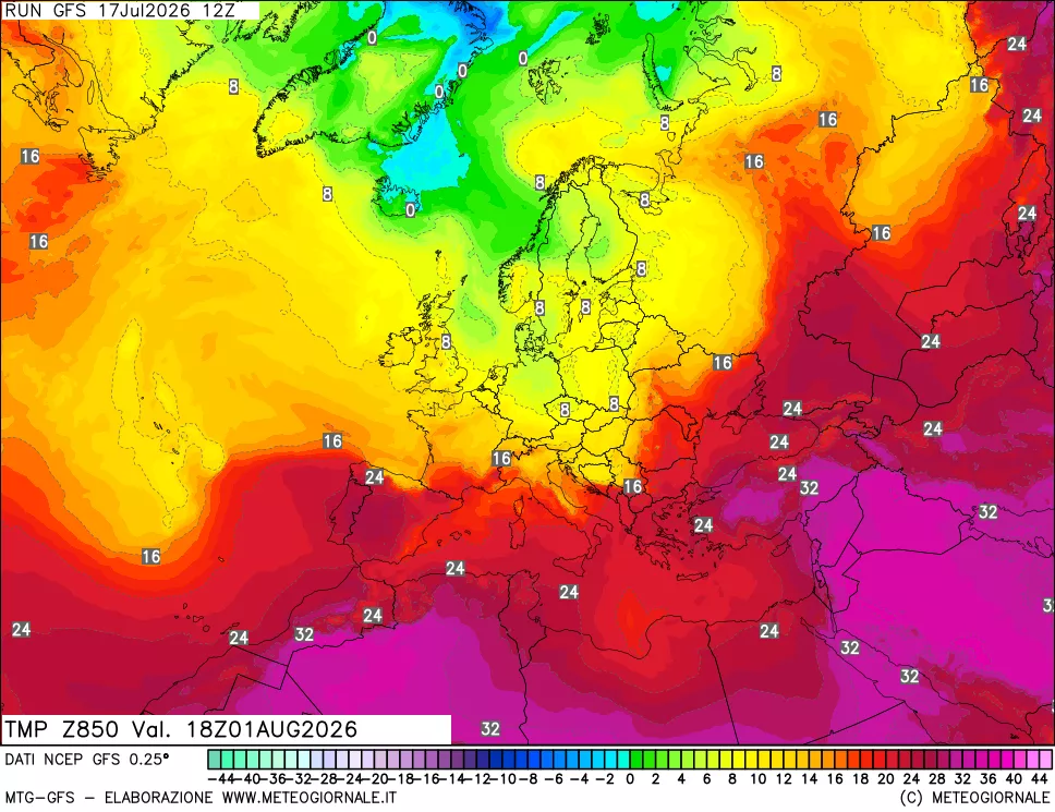 mappa 850 hPa Temp
