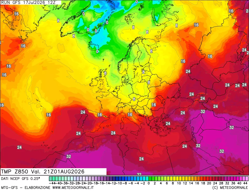 mappa 850 hPa Temp
