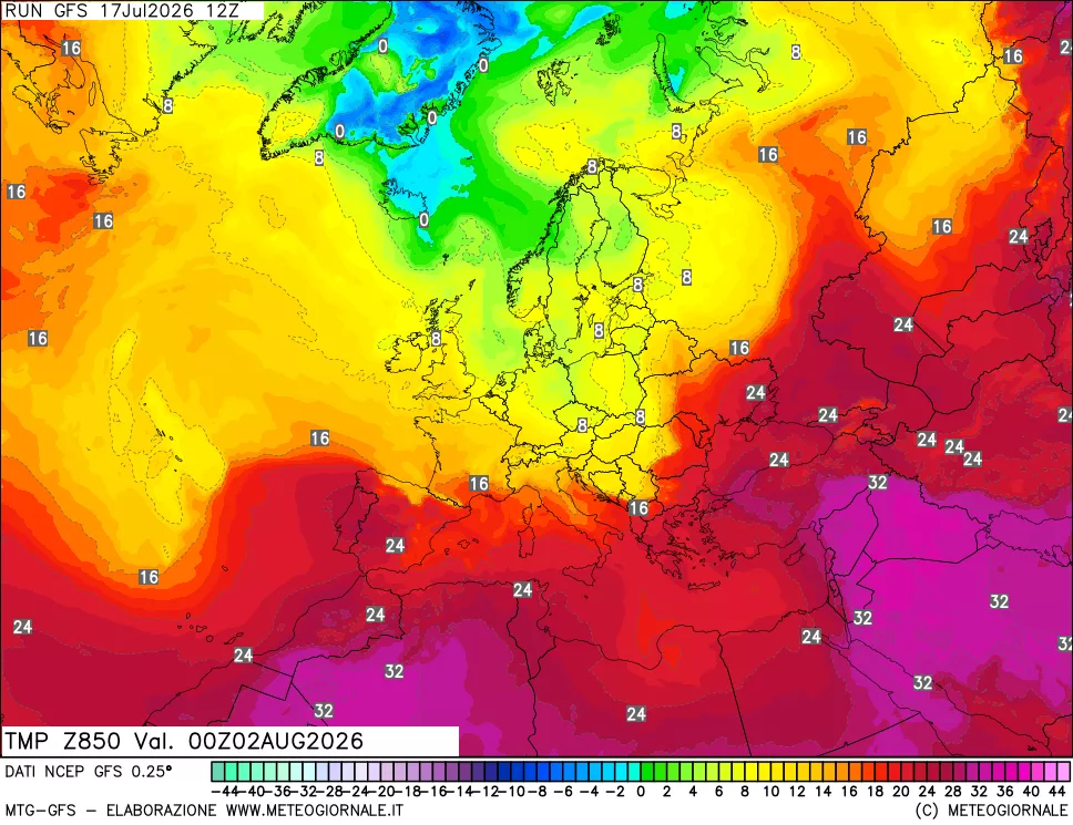 mappa 850 hPa Temp