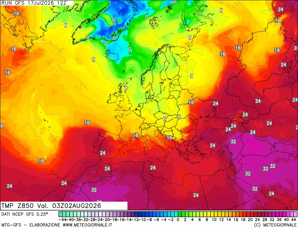 mappa 850 hPa Temp