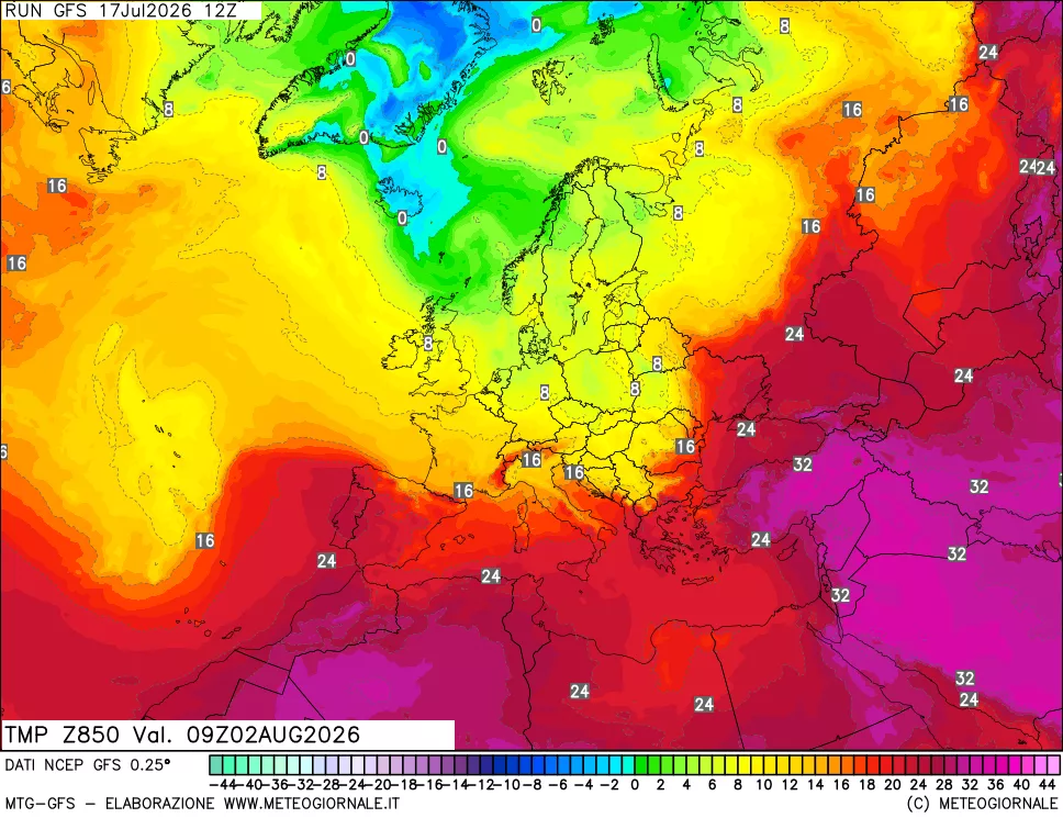 mappa 850 hPa Temp