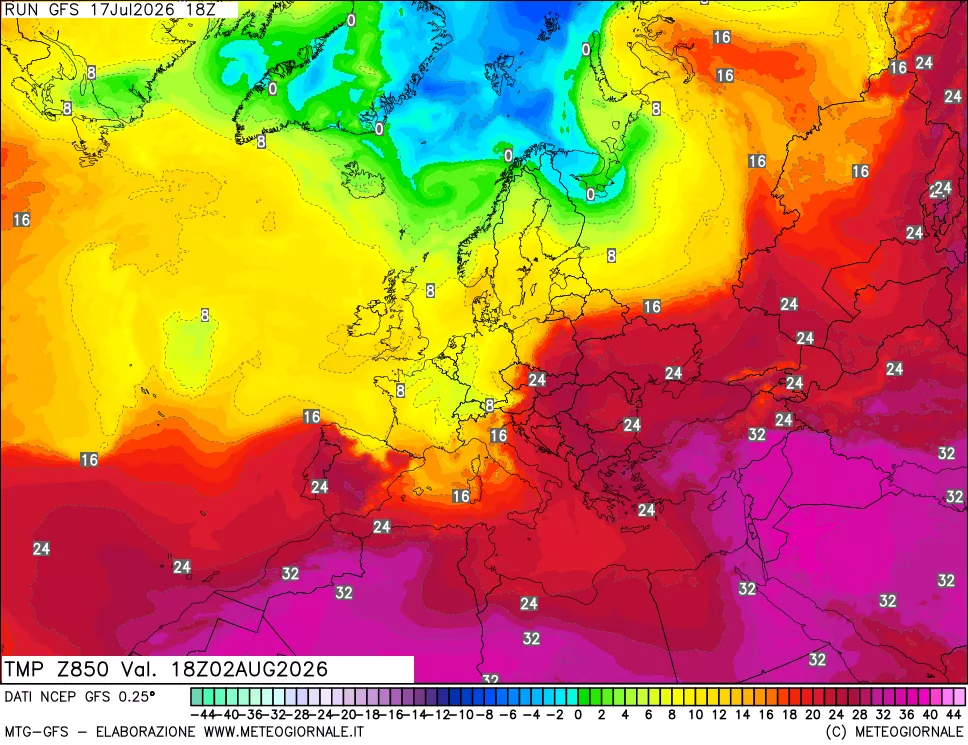 mappa 850 hPa Temp