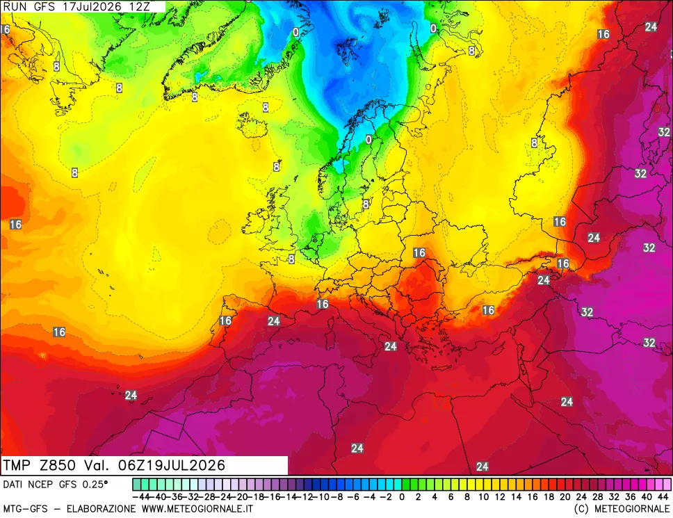 mappa 850 hPa Temp