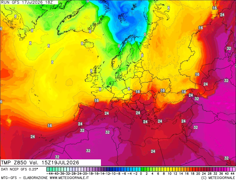 mappa 850 hPa Temp