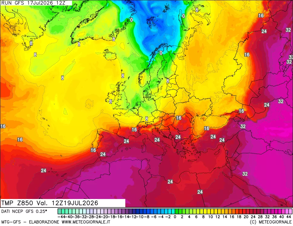 mappa 850 hPa Temp