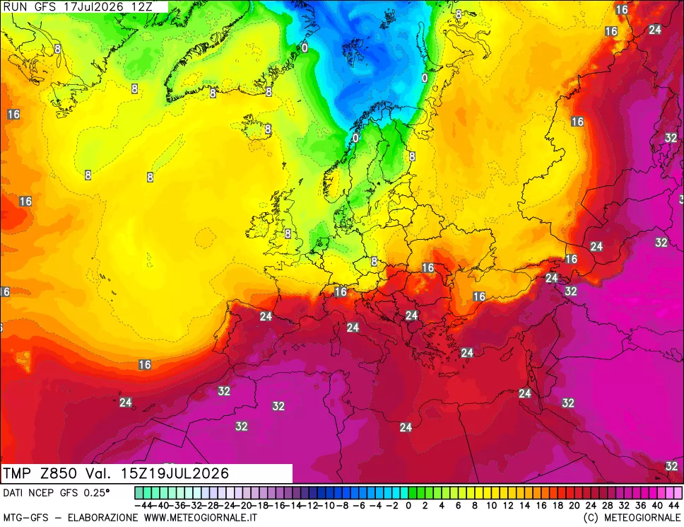 mappa 850 hPa Temp