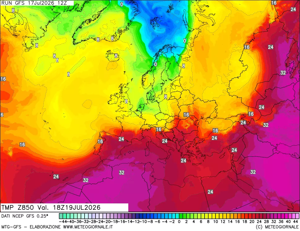 mappa 850 hPa Temp