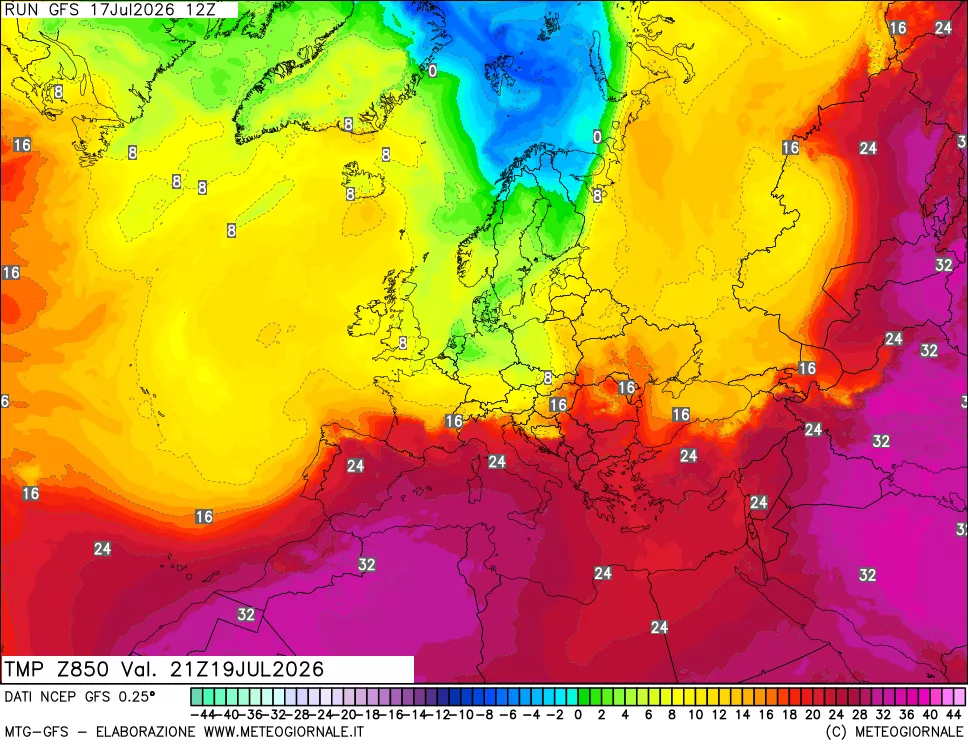 mappa 850 hPa Temp