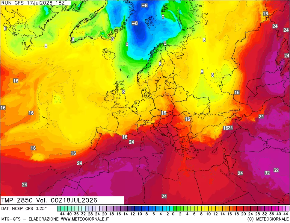 mappa 850 hPa Temp