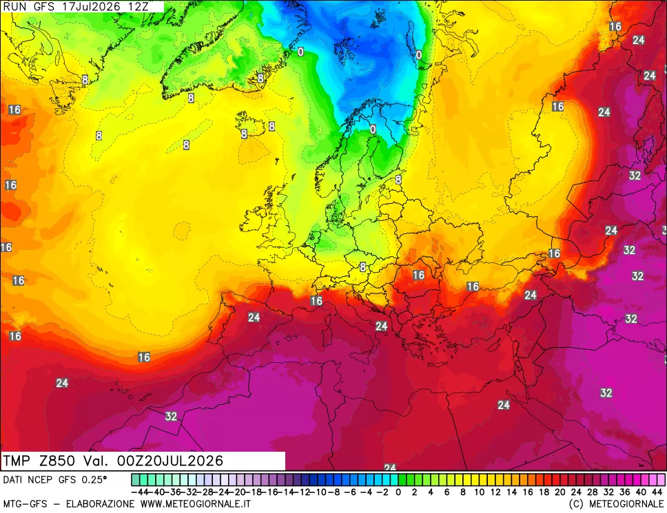 mappa 850 hPa Temp