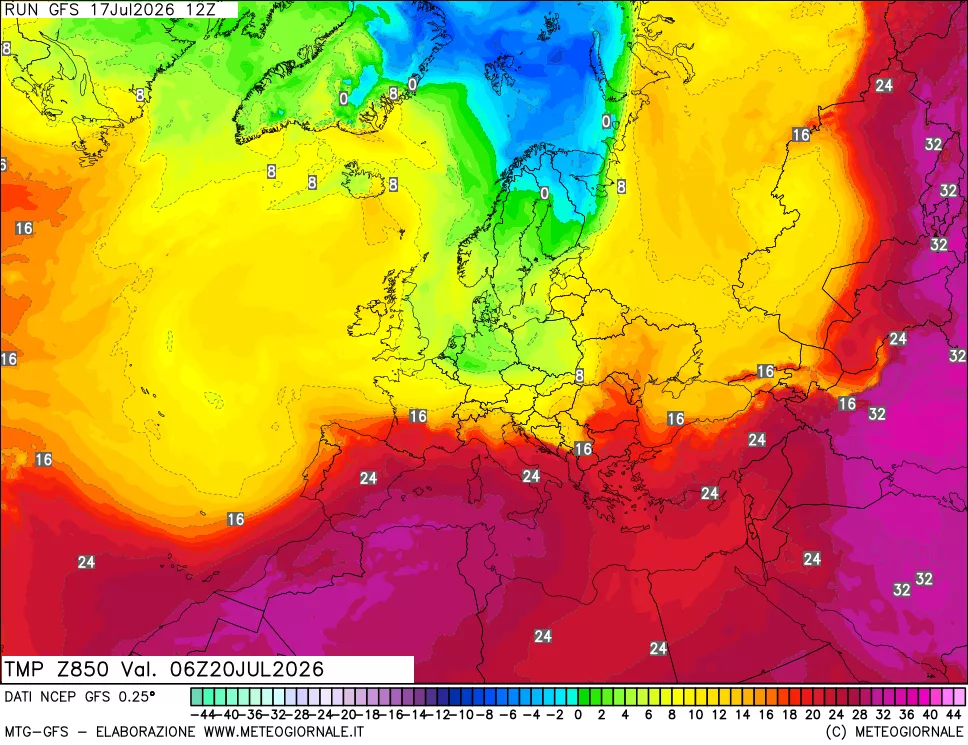 mappa 850 hPa Temp