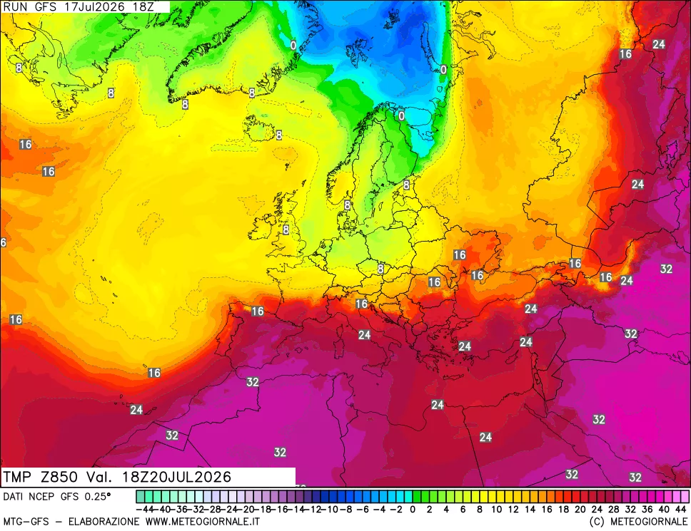 mappa 850 hPa Temp