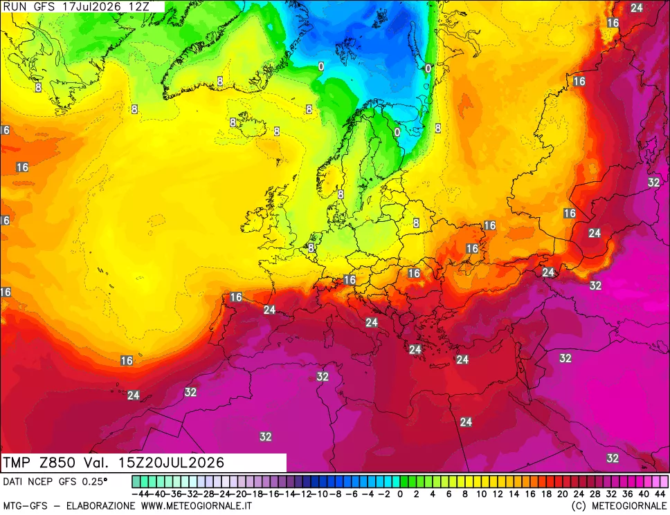 mappa 850 hPa Temp