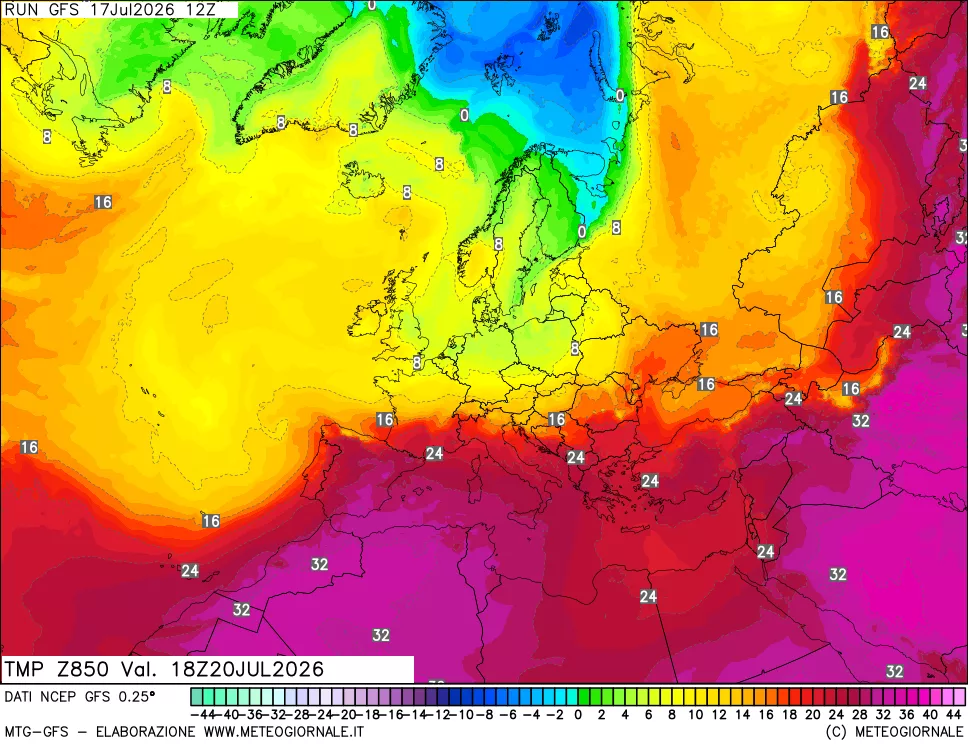 mappa 850 hPa Temp
