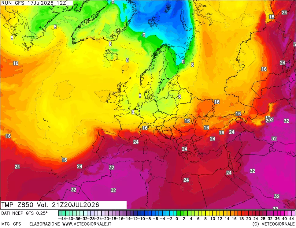 mappa 850 hPa Temp