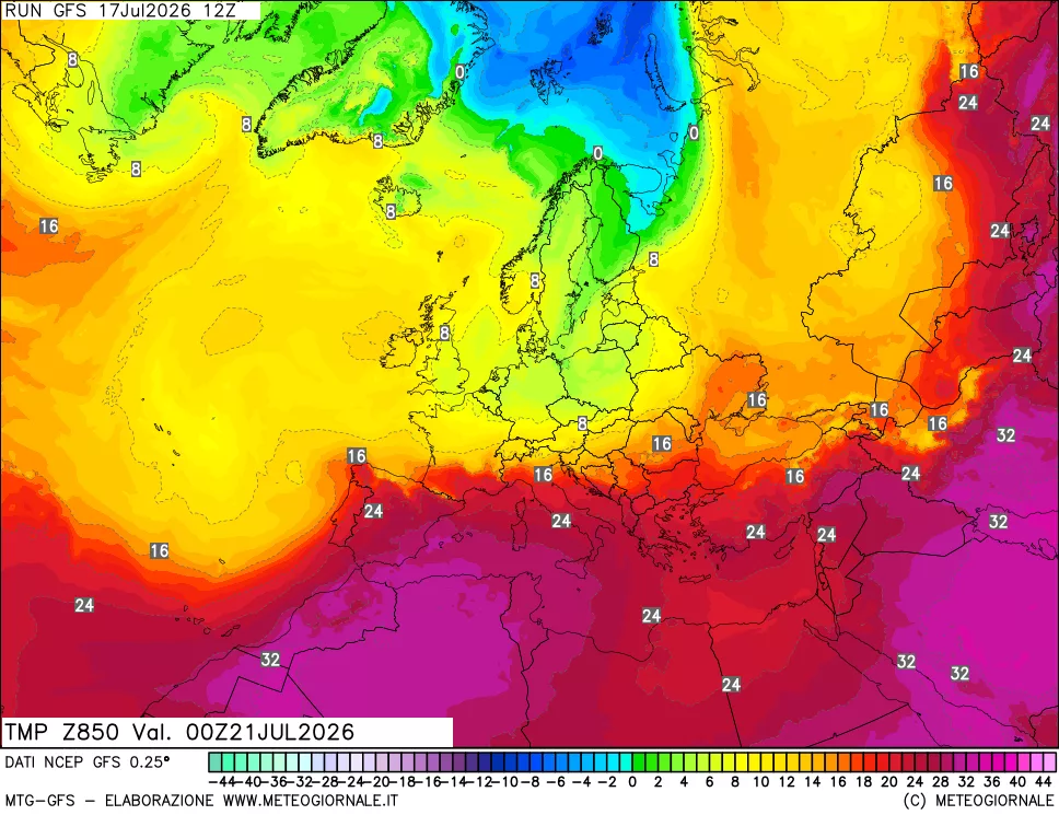 mappa 850 hPa Temp