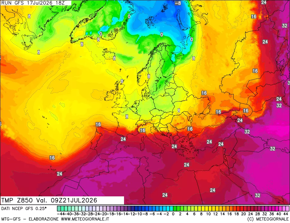 mappa 850 hPa Temp