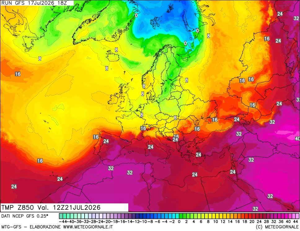mappa 850 hPa Temp