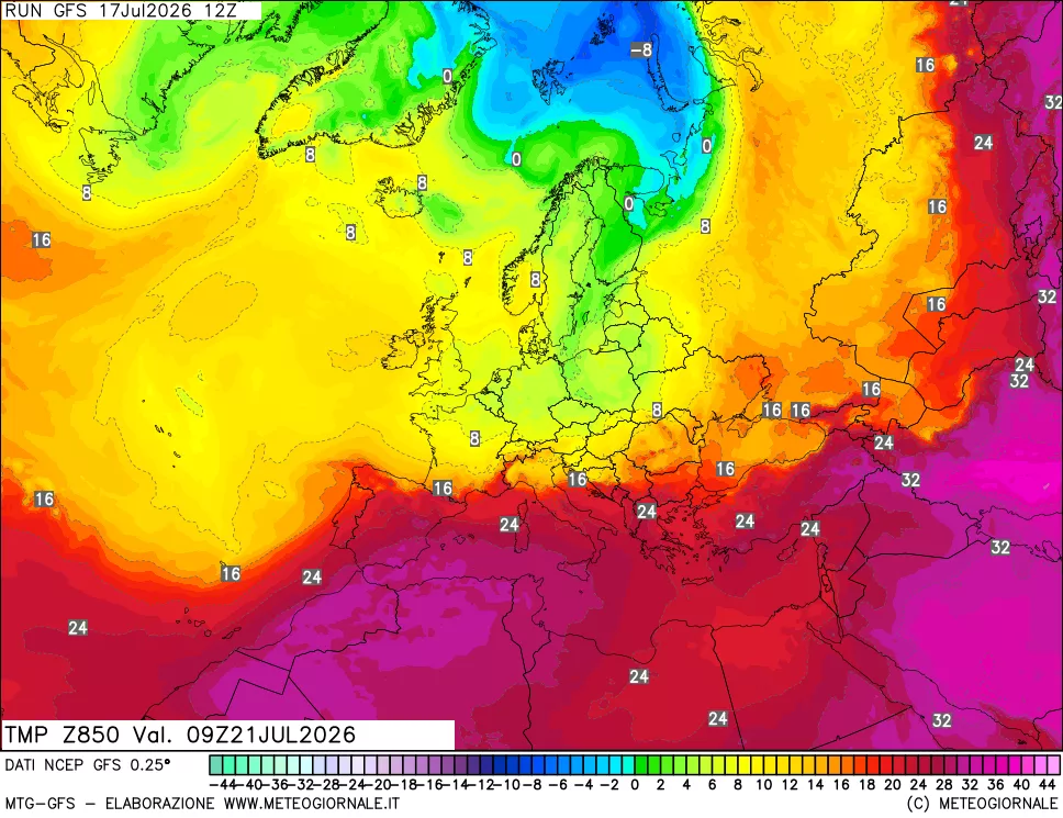 mappa 850 hPa Temp