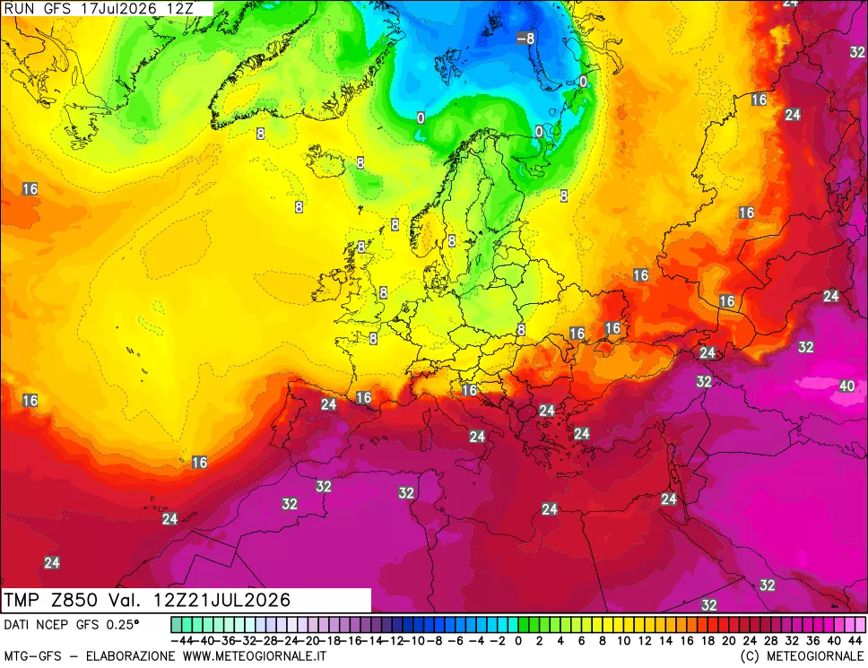 mappa 850 hPa Temp