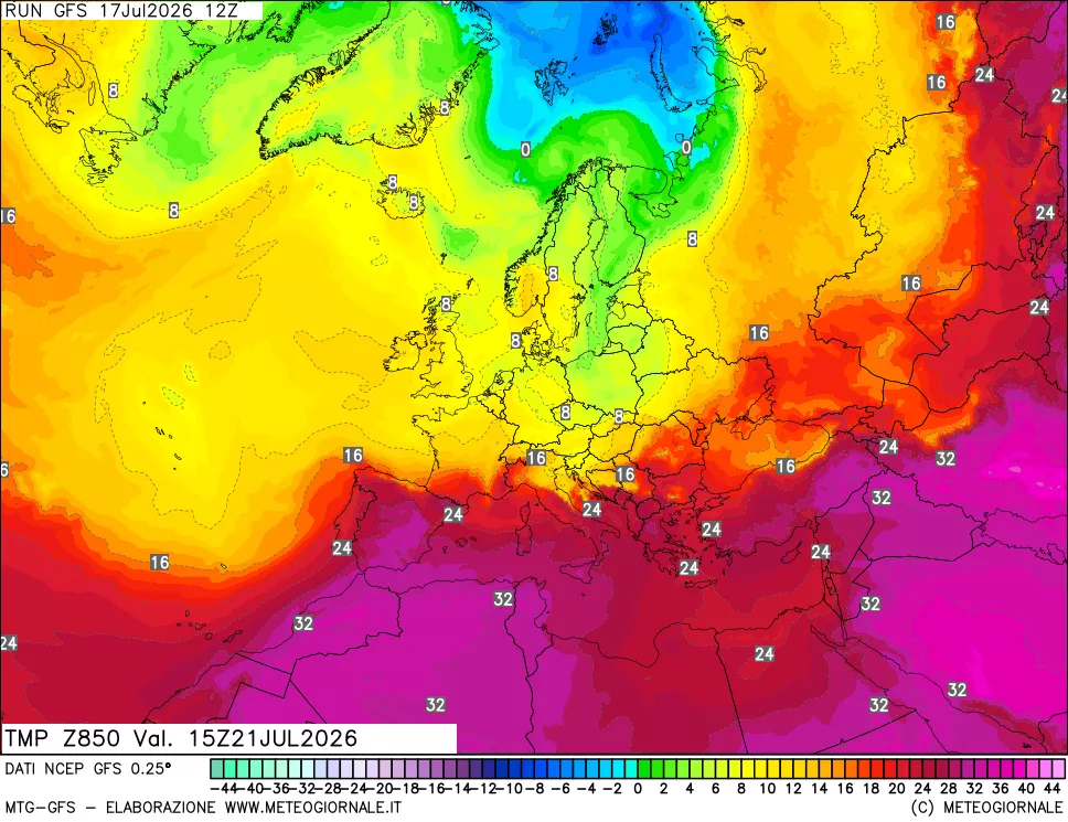 mappa 850 hPa Temp