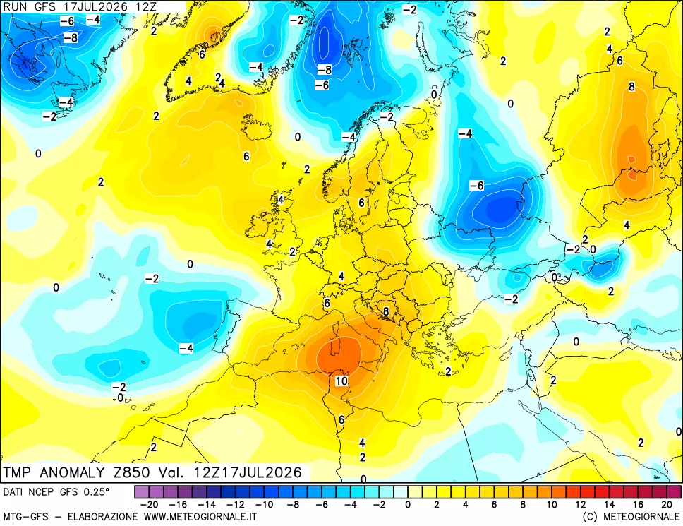 mappa 850 hPa Temp Anomaly vs Cli.No 1981-2010