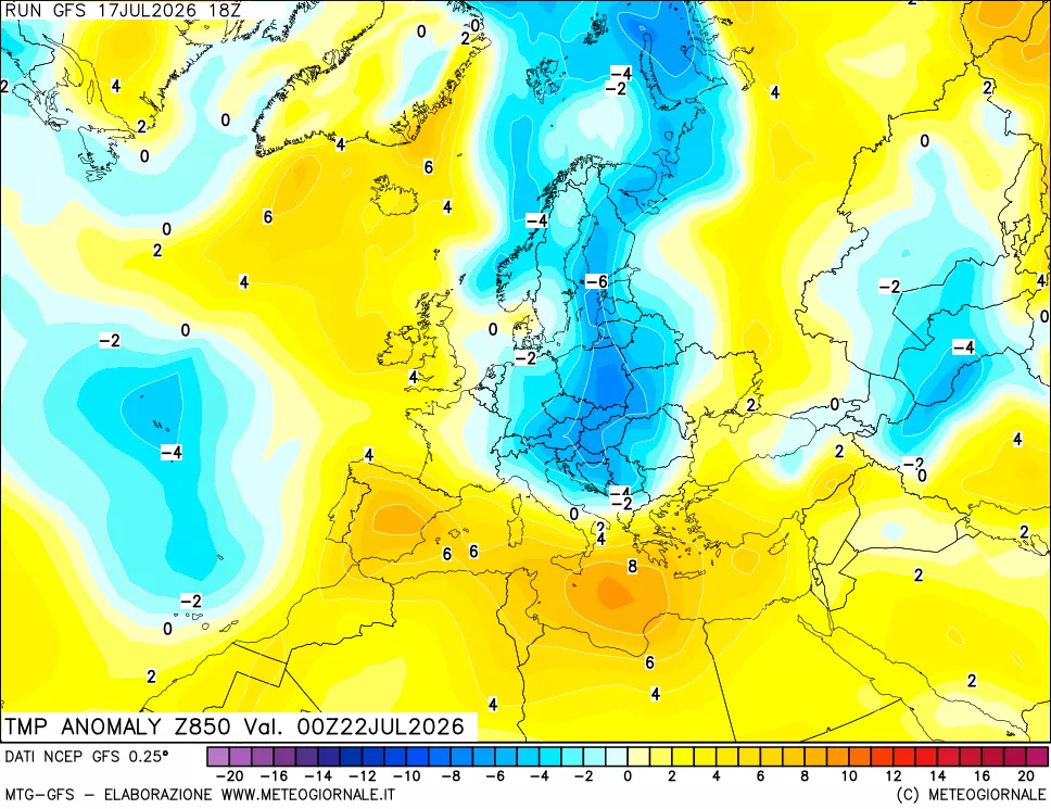 mappa 850 hPa Temp Anomaly vs Cli.No 1981-2010
