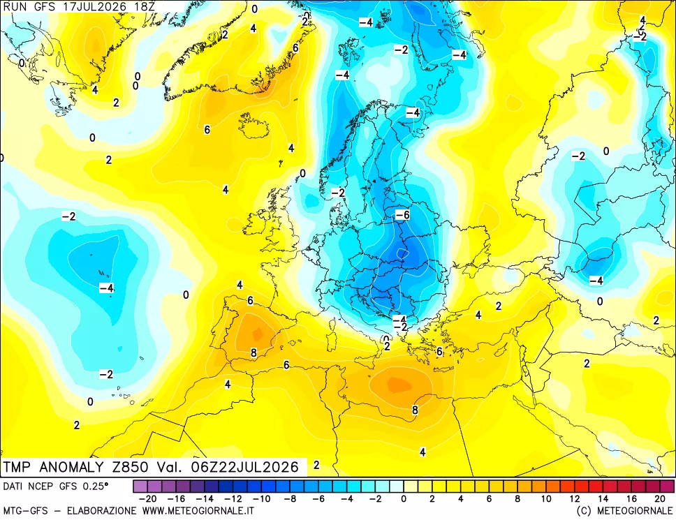 mappa 850 hPa Temp Anomaly vs Cli.No 1981-2010
