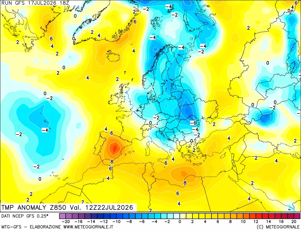 mappa 850 hPa Temp Anomaly vs Cli.No 1981-2010
