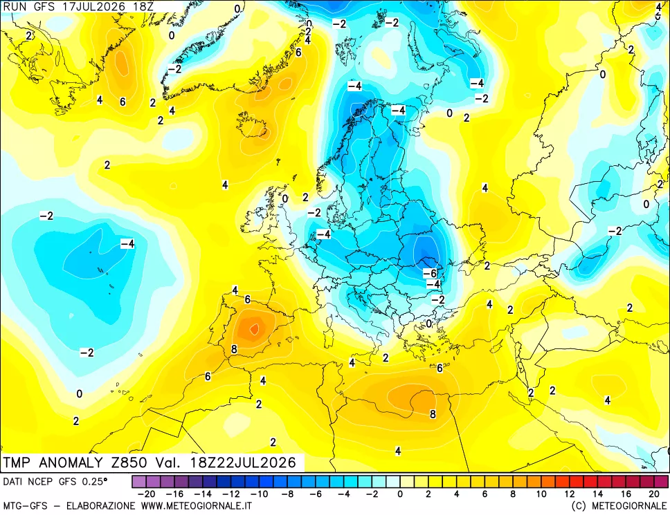 mappa 850 hPa Temp Anomaly vs Cli.No 1981-2010