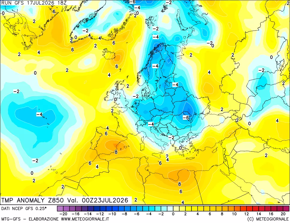 mappa 850 hPa Temp Anomaly vs Cli.No 1981-2010