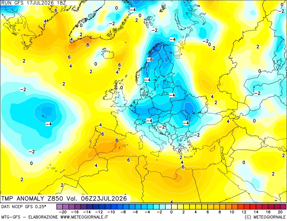 mappa 850 hPa Temp Anomaly vs Cli.No 1981-2010