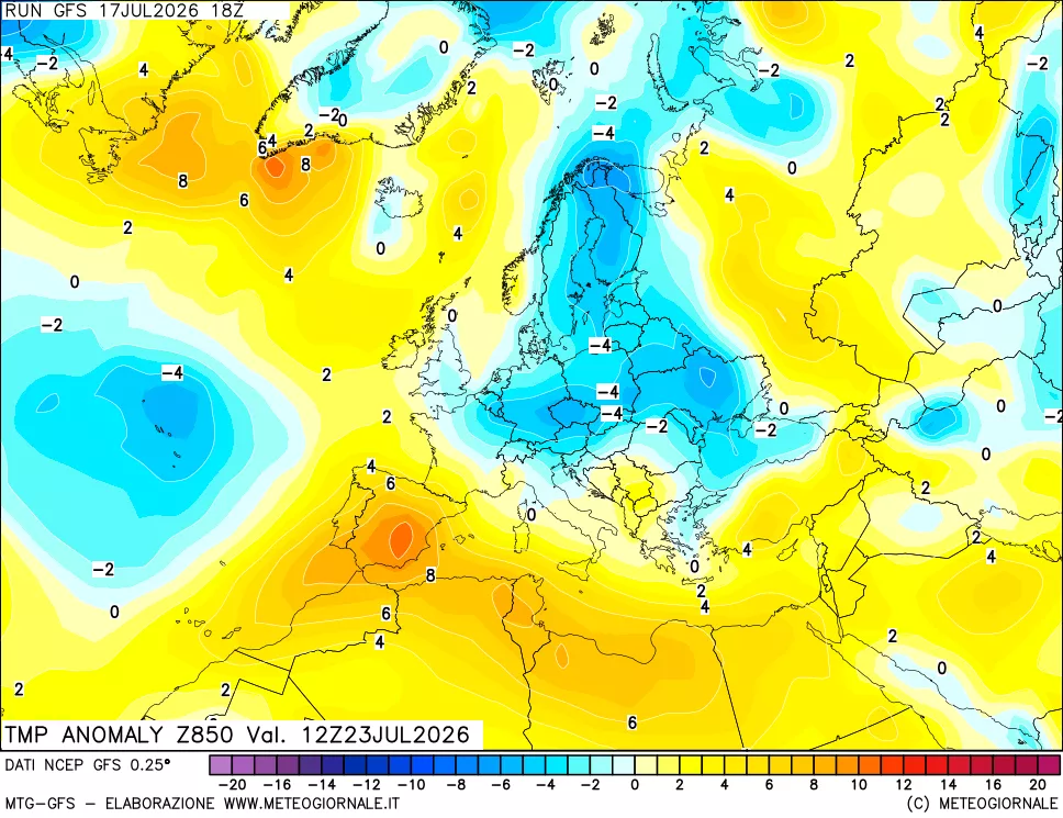 mappa 850 hPa Temp Anomaly vs Cli.No 1981-2010