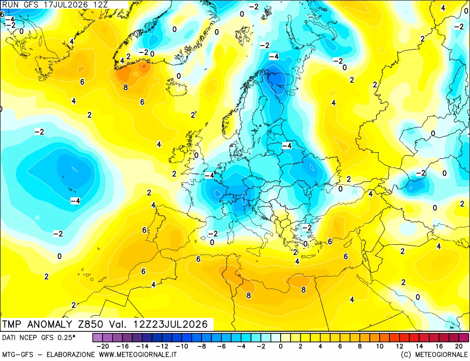 mappa 850 hPa Temp Anomaly vs Cli.No 1981-2010