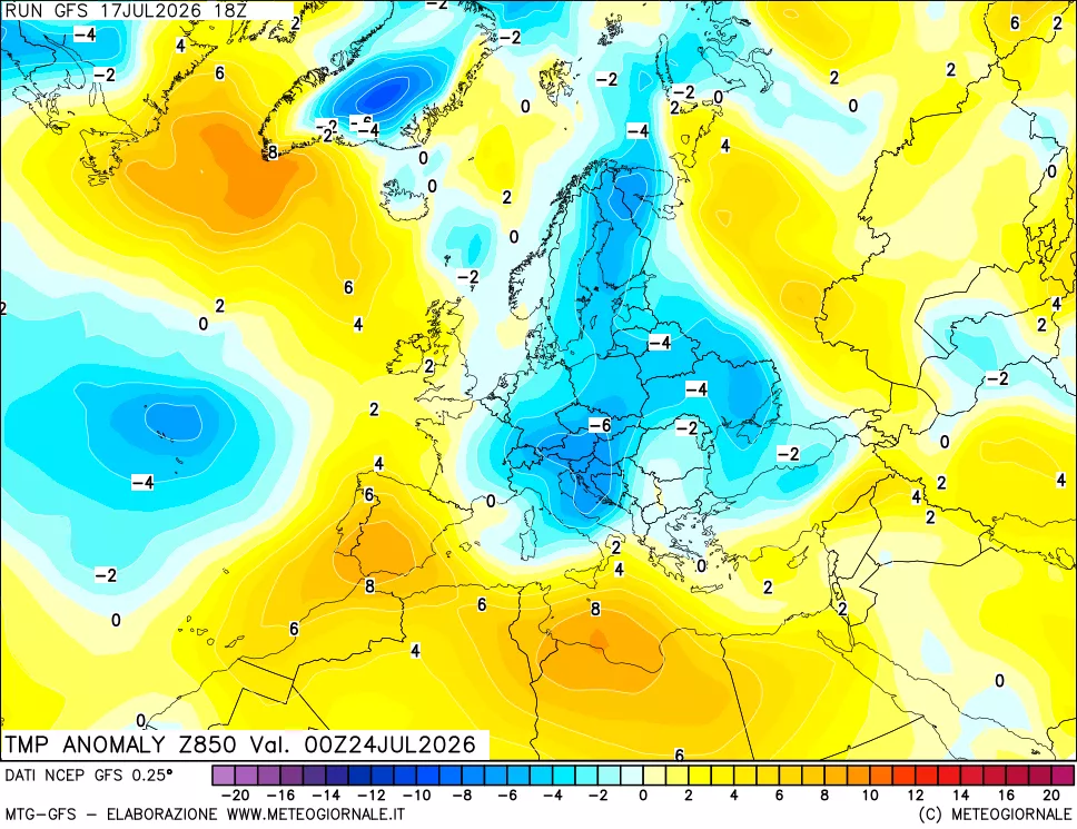 mappa 850 hPa Temp Anomaly vs Cli.No 1981-2010