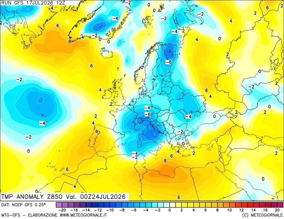 mappa 850 hPa Temp Anomaly vs Cli.No 1981-2010
