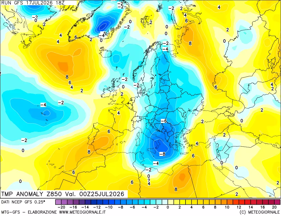 mappa 850 hPa Temp Anomaly vs Cli.No 1981-2010