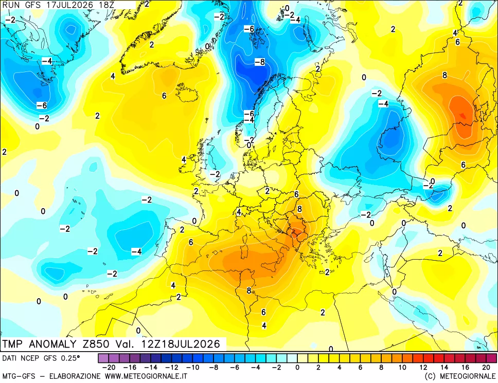 mappa 850 hPa Temp Anomaly vs Cli.No 1981-2010