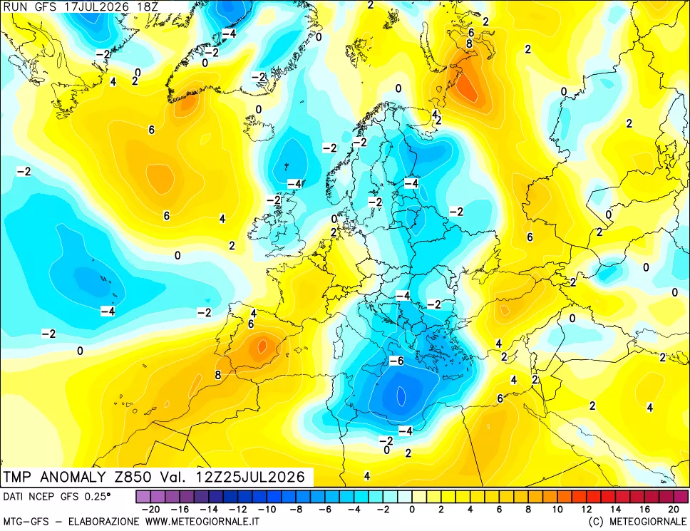 mappa 850 hPa Temp Anomaly vs Cli.No 1981-2010