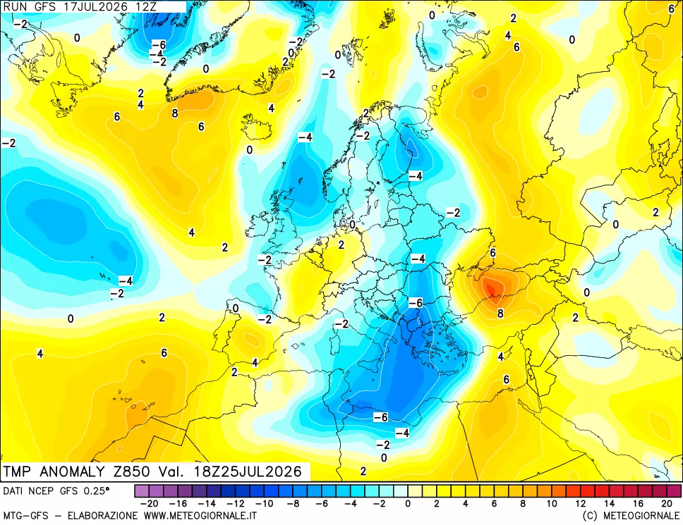 mappa 850 hPa Temp Anomaly vs Cli.No 1981-2010
