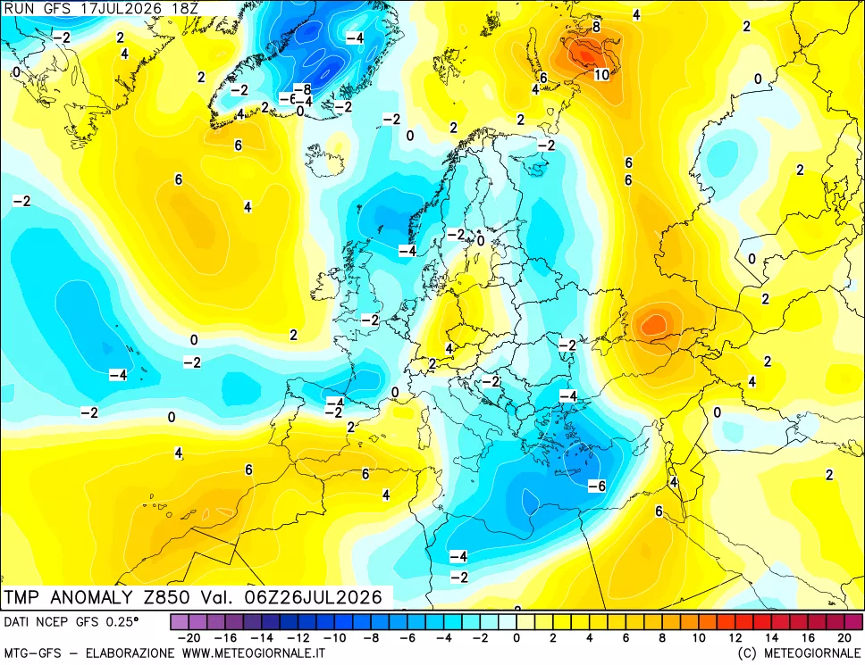 mappa 850 hPa Temp Anomaly vs Cli.No 1981-2010