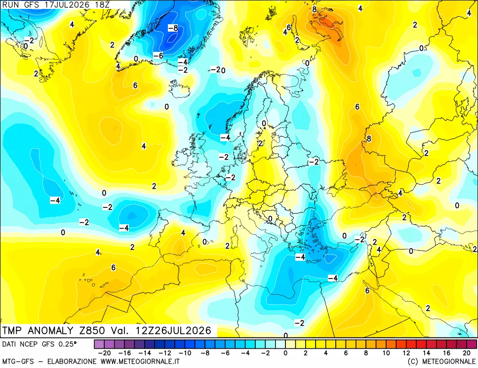 mappa 850 hPa Temp Anomaly vs Cli.No 1981-2010