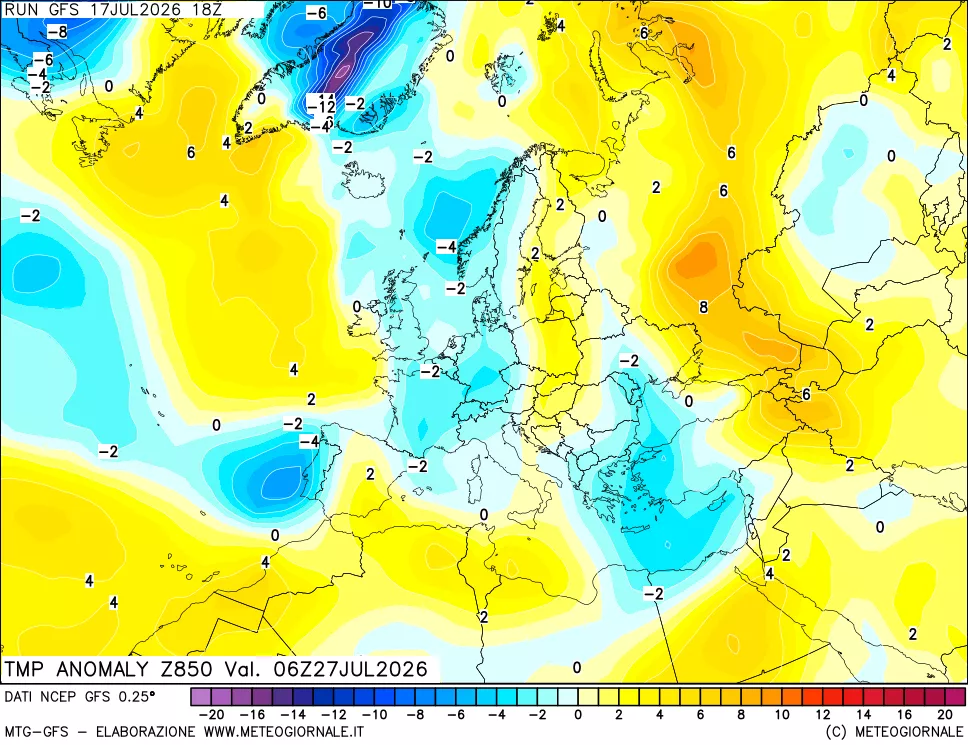 mappa 850 hPa Temp Anomaly vs Cli.No 1981-2010