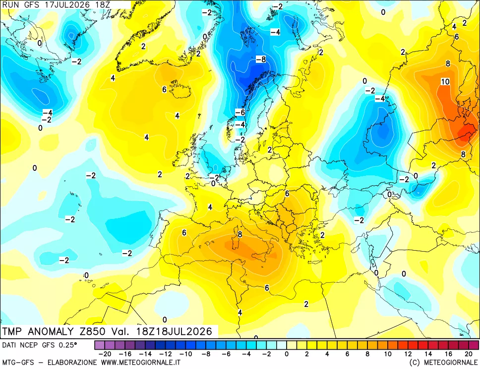 mappa 850 hPa Temp Anomaly vs Cli.No 1981-2010