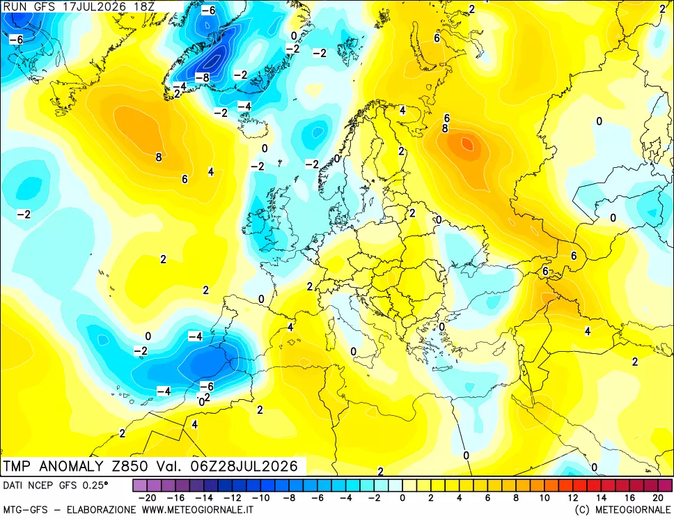 mappa 850 hPa Temp Anomaly vs Cli.No 1981-2010