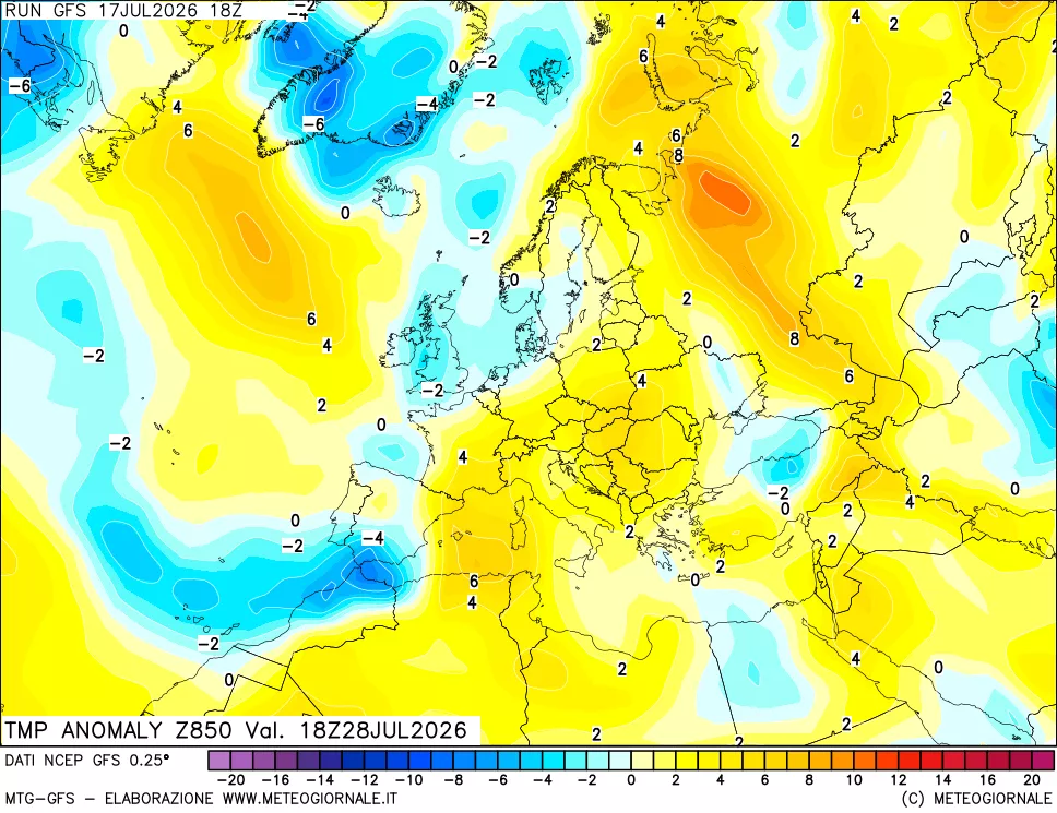 mappa 850 hPa Temp Anomaly vs Cli.No 1981-2010