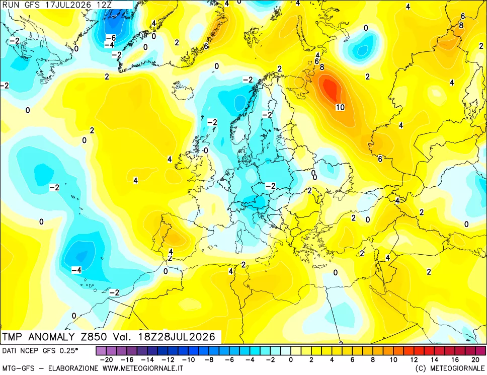 mappa 850 hPa Temp Anomaly vs Cli.No 1981-2010