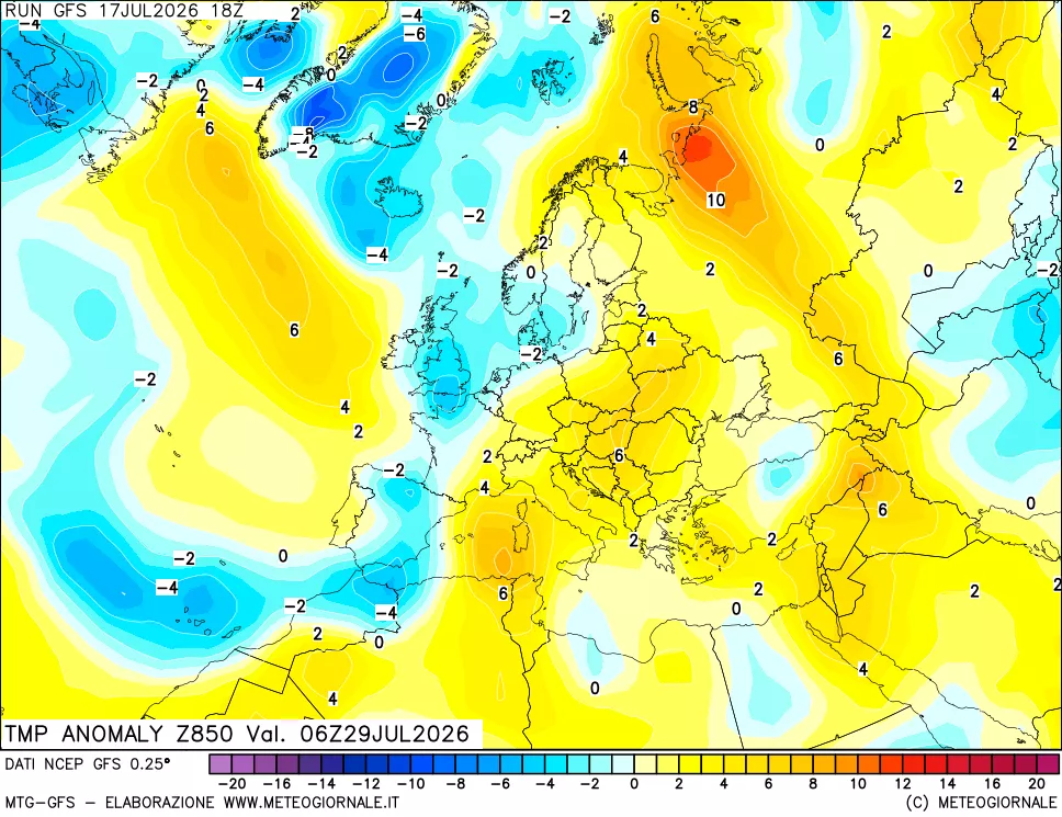 mappa 850 hPa Temp Anomaly vs Cli.No 1981-2010